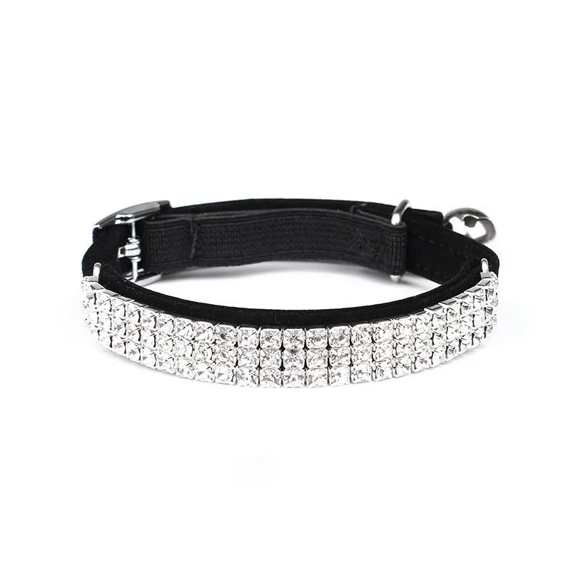 Adjustable suede velvet cat collar with rhinestone decoration in multiple colours
