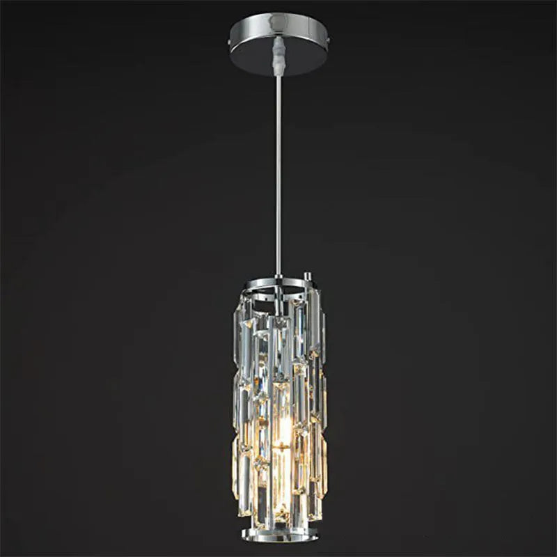 Single head industrial style crystal LED droplight pendant light in black finish.