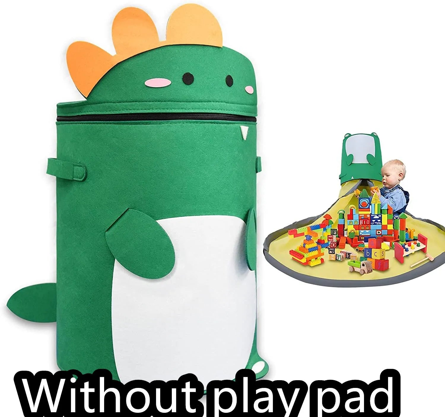 Green felt cube storage bag open as play mat with pull rope closure for toy organisation