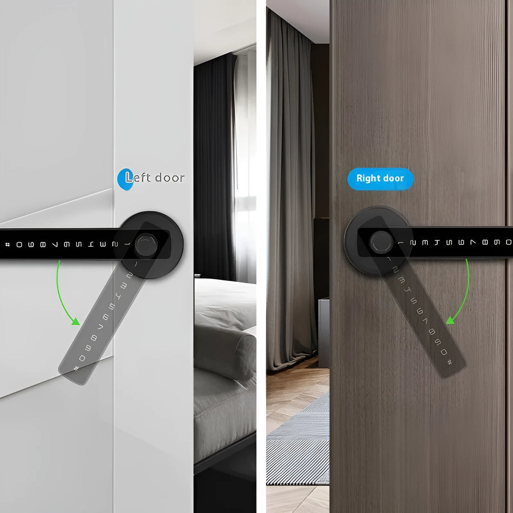 Black smart door lock with spherical handle for indoor wooden doors featuring fingerprint and password entry