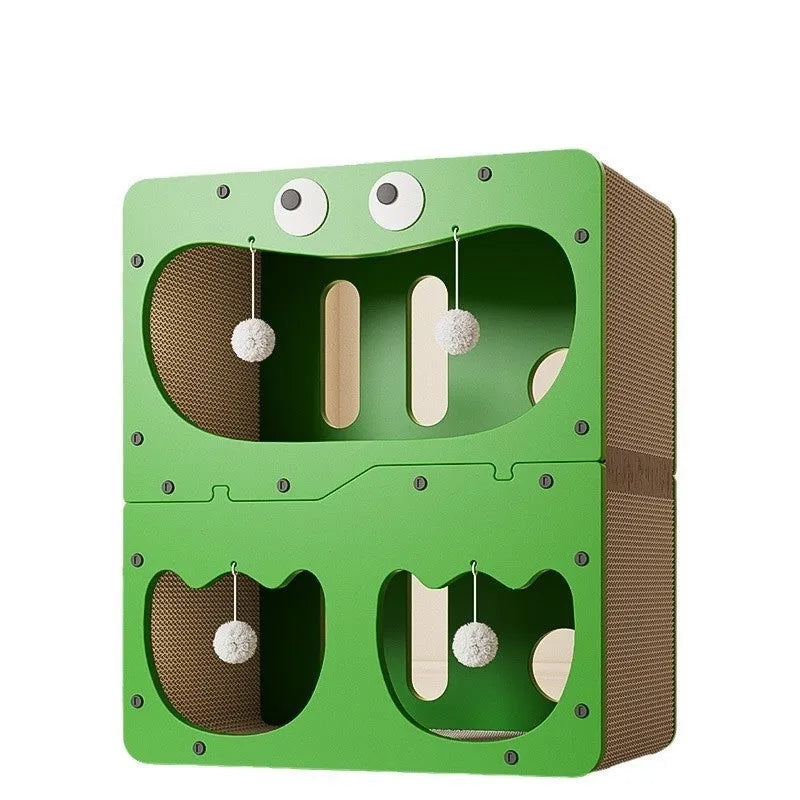 Double layer cat scratching board with attached enclosed cat nest in selected style