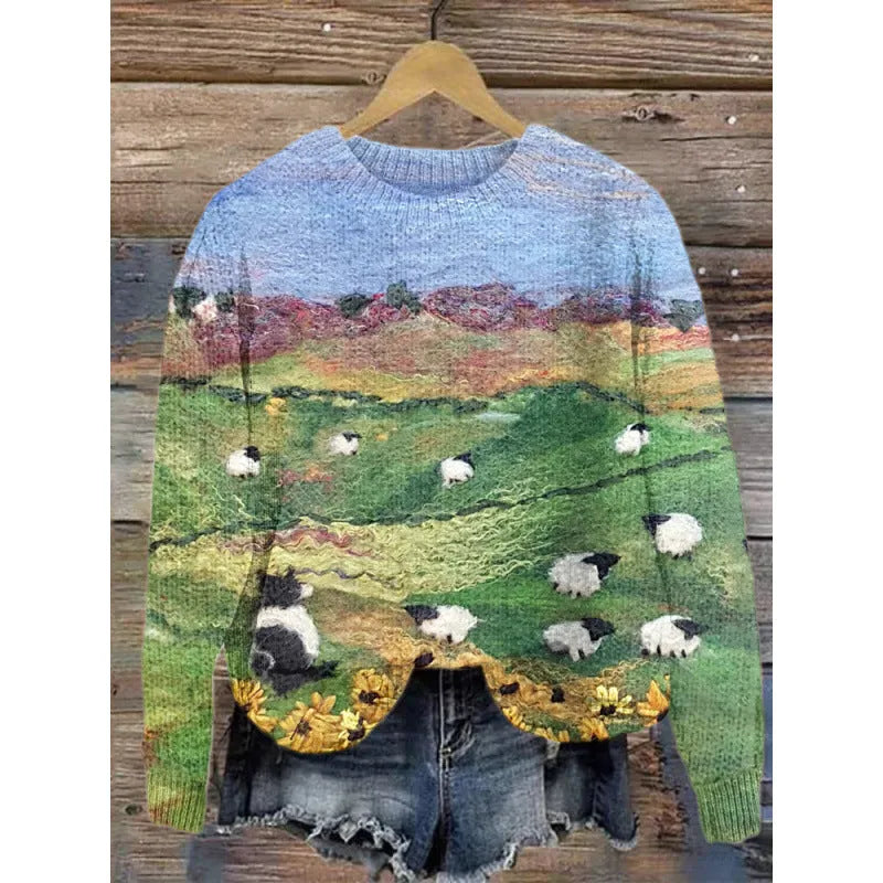 Little Flower digital printed round neck sweater in a colour from the YPM935 range, sizes S to 4XL.