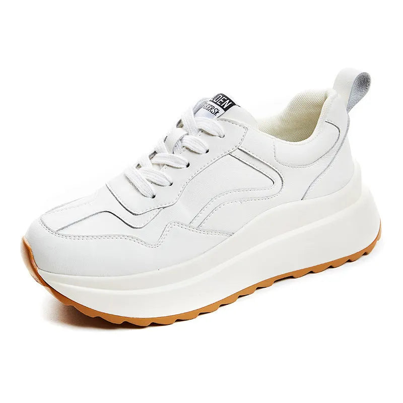 Women's beige cattlehide leather casual sports shoes with cross-strap design and lace-up closure