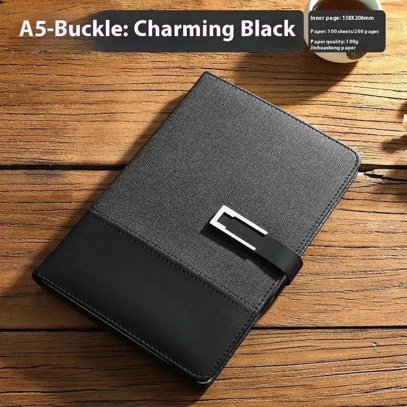 A5 soft leather notebook with PU cover and wood-free paper in choice of five colours