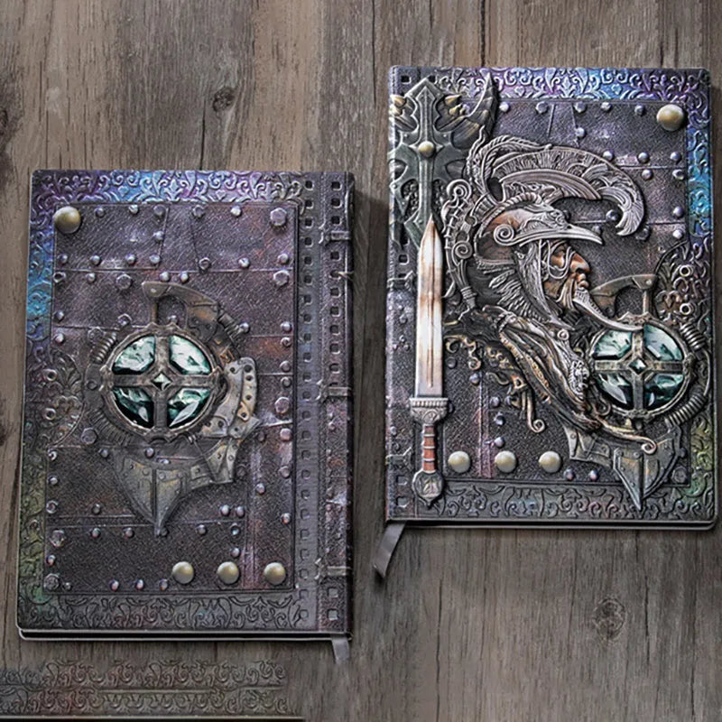 A5 leather notebook with embossed 3D warriors design on the cover.