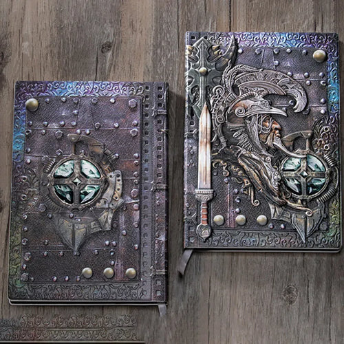 A5 leather notebook with embossed 3D warriors design on the cover.