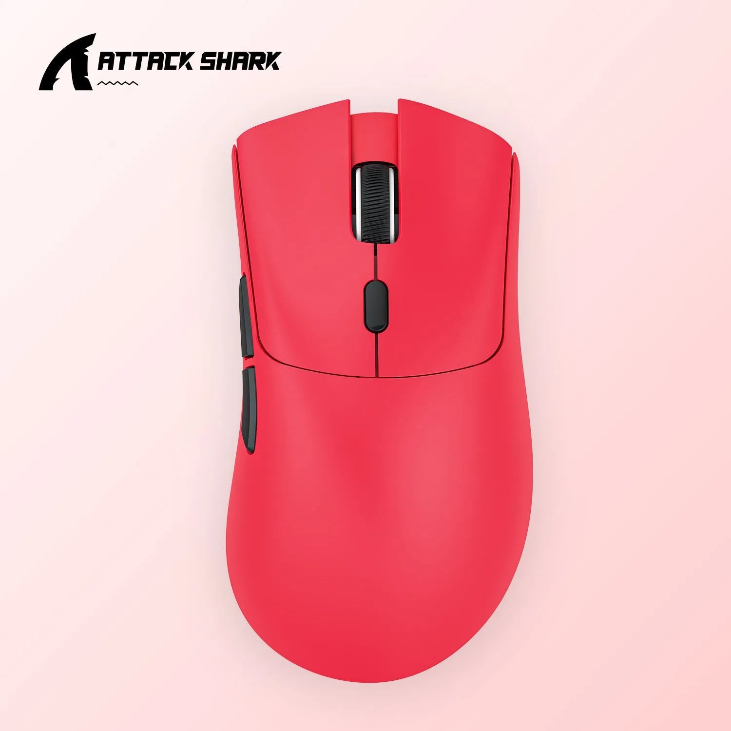 Attack Shark wireless Bluetooth gaming mouse in black, white, and red colours showing ergonomic design