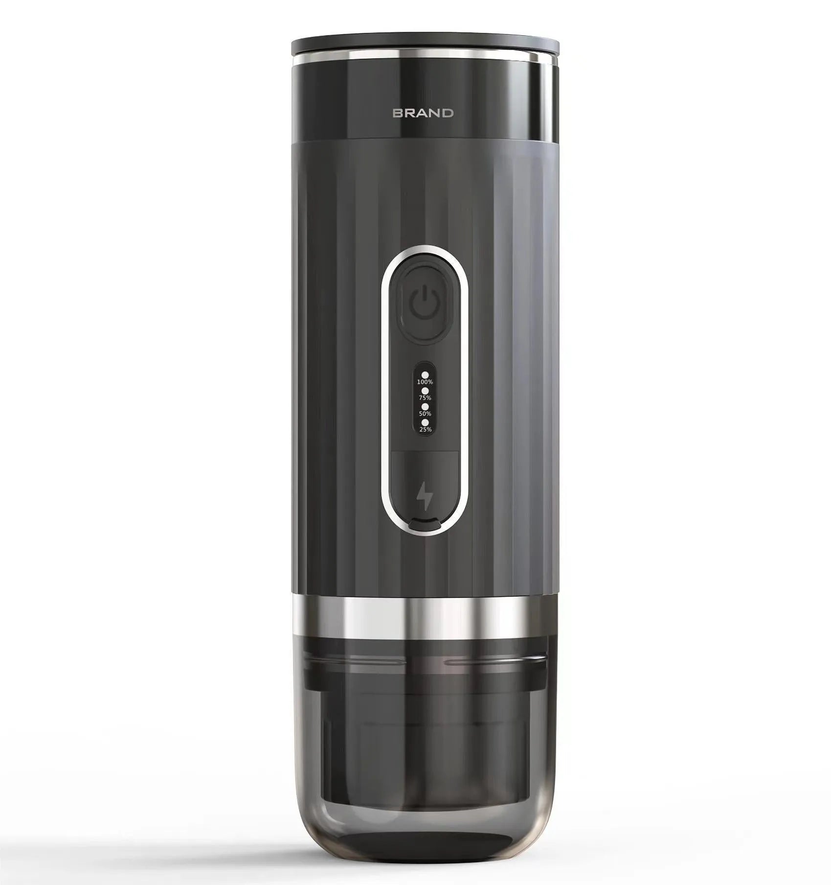 Black portable capsule coffee machine for car and camping use with 36V operation