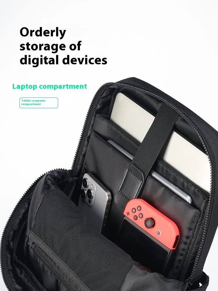 Elegant black computer backpack with 20-35L capacity and multiple storage compartments