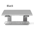 Aluminium laptop stand in black or silver with ventilation gap and foldable design