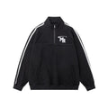 Black Hong Kong style retro sports hoodie with stand collar and long sleeves