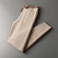 Men's camel-coloured cashmere wool blend half turtleneck zipper cardigan and matching trousers suit set