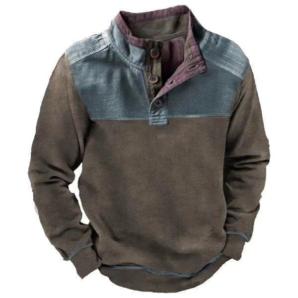 Digital print stand collar men's casual sweatshirt in polyester loose fit leisure top