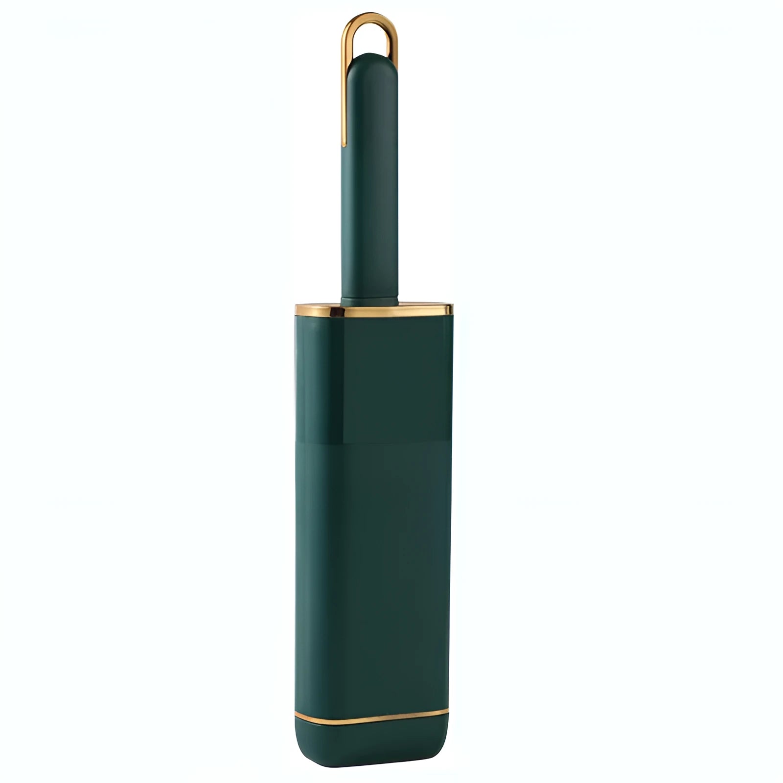 Blue, green and white pet hair remover brush with a reusable lint roller and storage box.