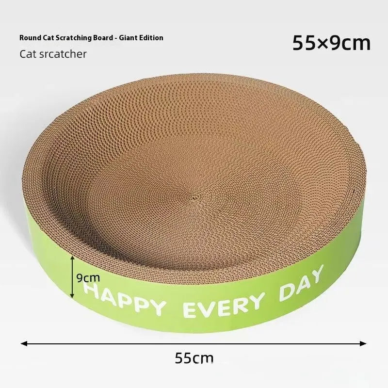 Green round scratching board cat nest showing simple design