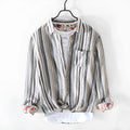 Men's striped linen shirt in loose fit with long sleeves for casual summer wear