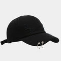 Men's adjustable denim peaked cap in black, white and light blue jeans colours with dome crown