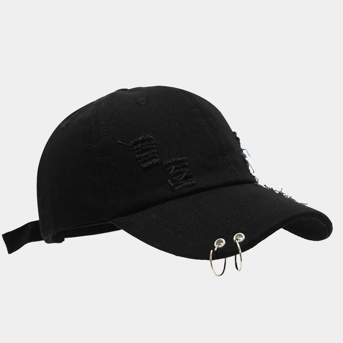 Men's adjustable denim peaked cap in black, white and light blue jeans colours with dome crown
