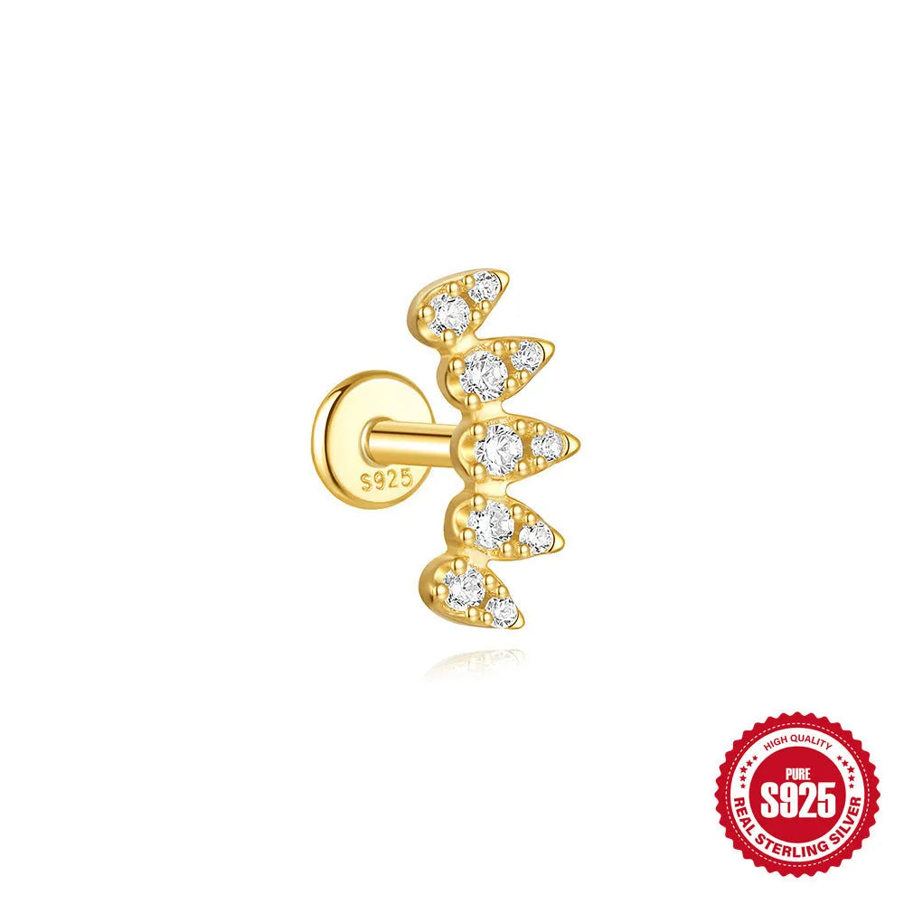 S925 sterling silver geometric kite earrings with rhinestones and chain tassel in gold tone