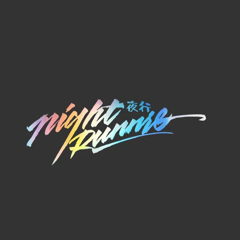 Nightwalker reflective car decal sticker for vehicle rear windshield in black, colourful, or pink.