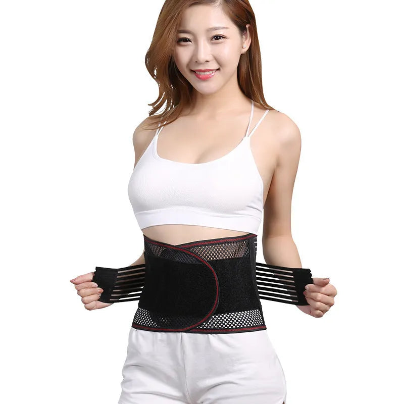 Black breathable sports waist support with steel plate for lumbar protection during fitness and running
