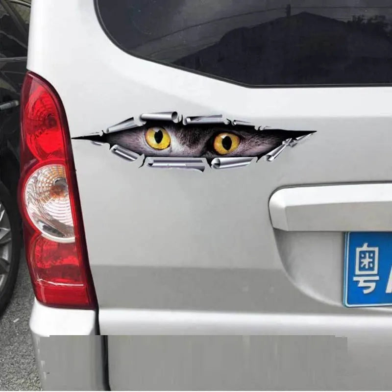 3D Tiger Eye and Eagle Eye car door decorative sticker on white background.