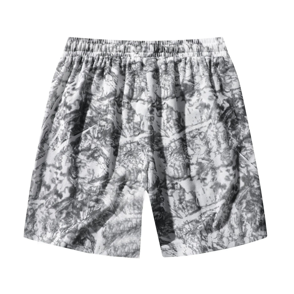 Men's camouflage patterned corduroy athletic shorts with straight leg and elastic waistband