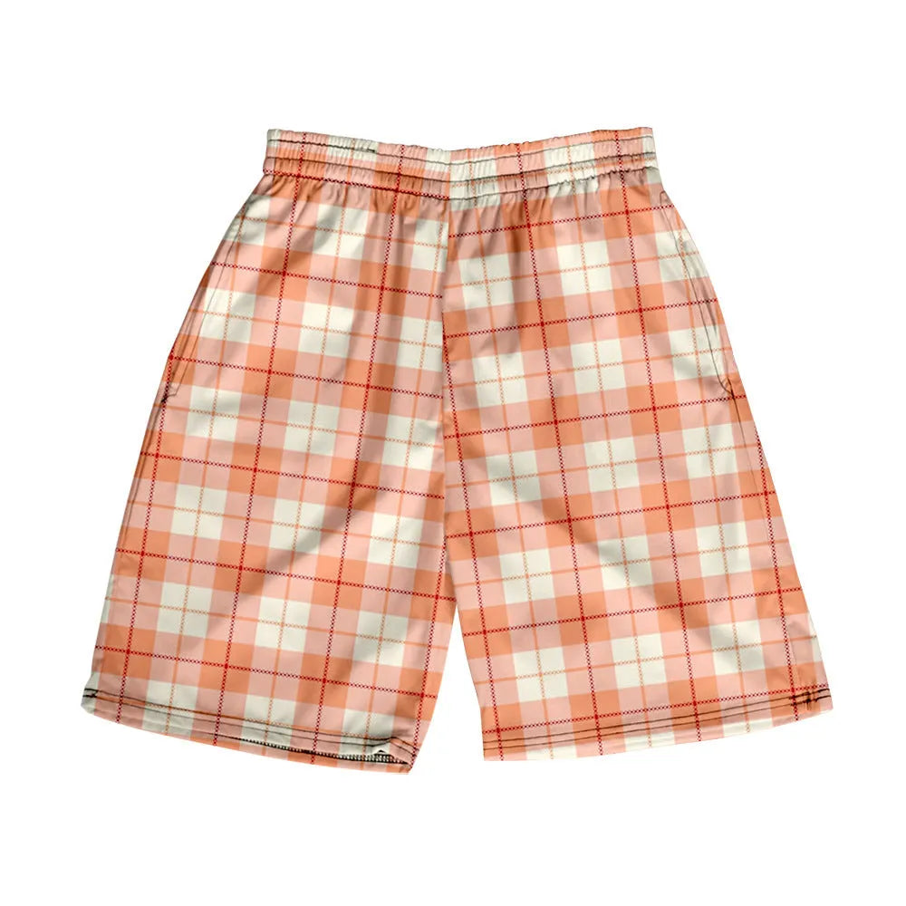 Men's plaid shorts with elastic waistband and straight leg design in multiple colour options