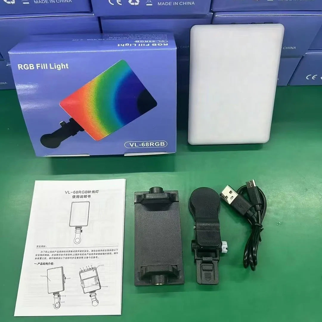 Handheld pocket LED fill light with clip attached to a smartphone for video lighting.