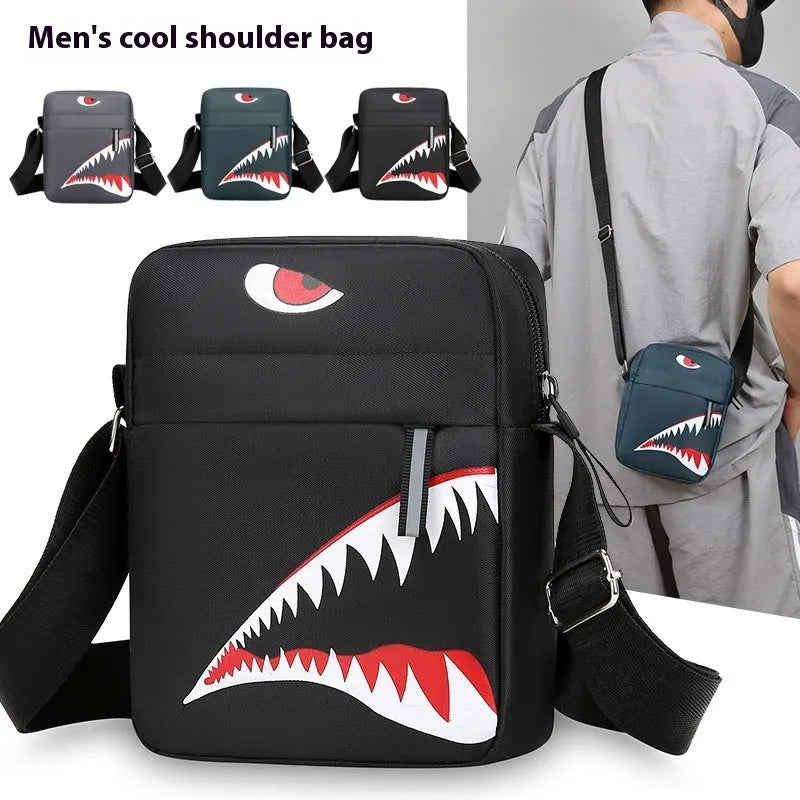 Men's small casual shoulder crossbody bag in Oxford cloth with animal print design