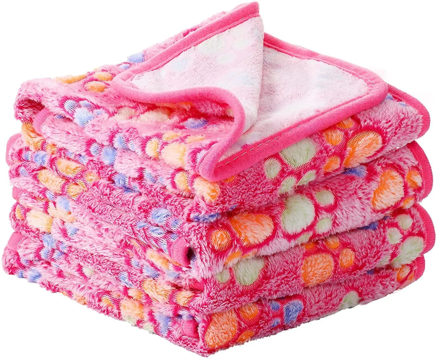 Coral fleece pet blanket with paw print pattern in beige colour, suitable for dogs and cats