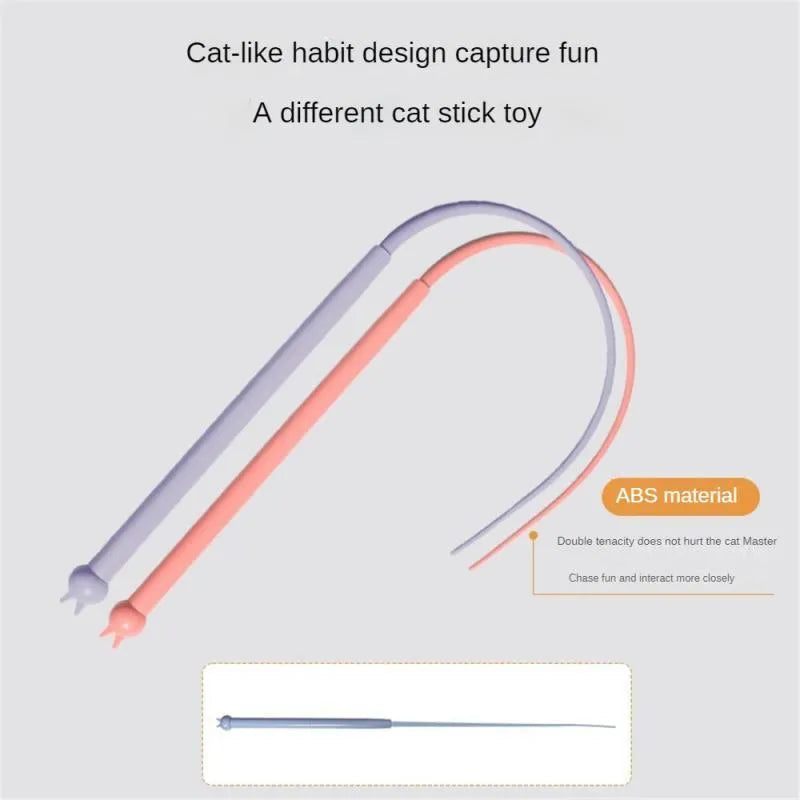 Blue cat teaser wand toy with long silicone mouse tail and cat-shaped handle