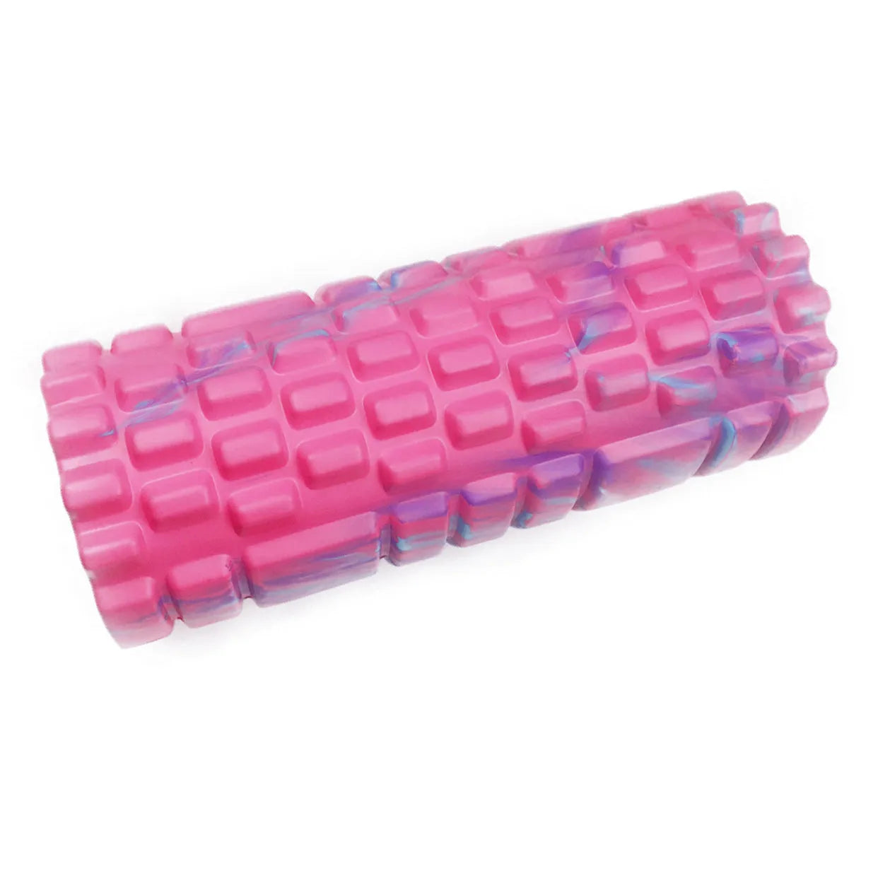 33cm camouflage pattern EVA foam roller in blue green yellow colour shown on exercise mat