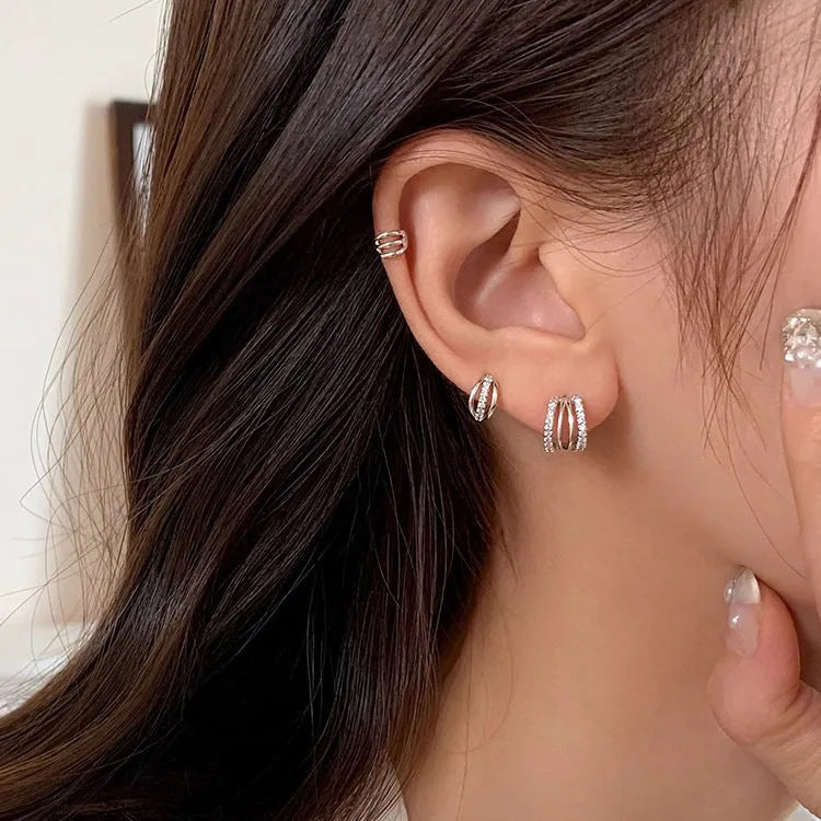 925 silver geometric earrings with silver needle posts in large, medium and small size options