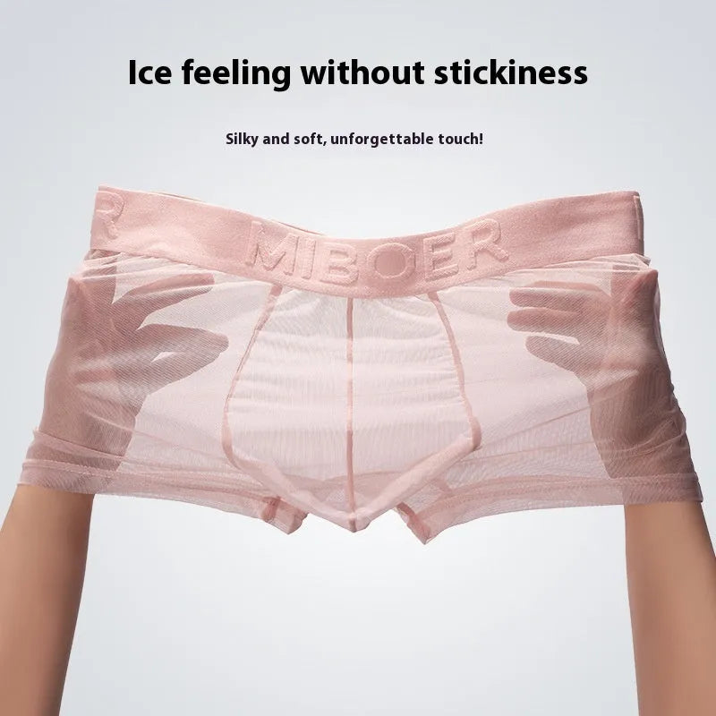 Men's thin invisible breathable boxer shorts in quick-dry polyester, shown in black colour