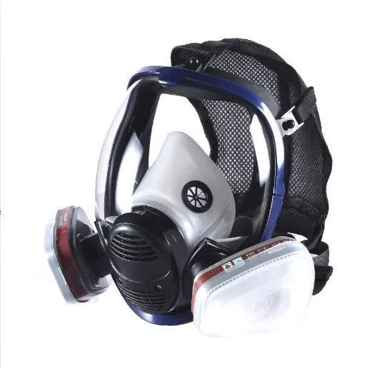 Blue edge spherical full face mask with silicone trapezoidal canister for KN95 respiratory protection