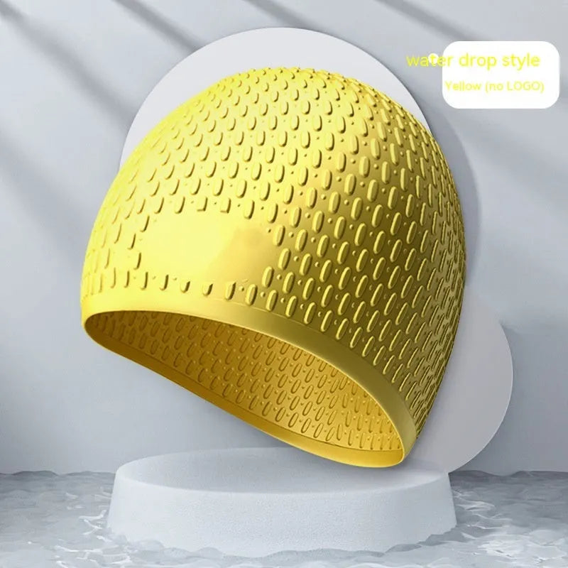 Solid colour silicone swimming cap in water drop shape for adult swimmers