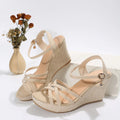 Women's wedge sandals with fish mouth open toe in black cloth material