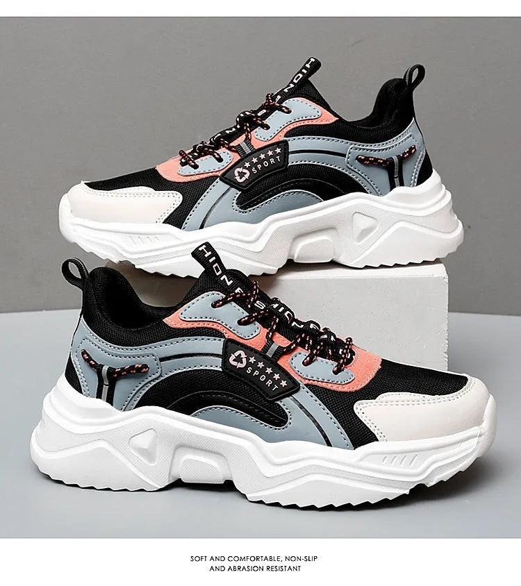 Women's white mesh casual sports shoes with round toe and buckle detail