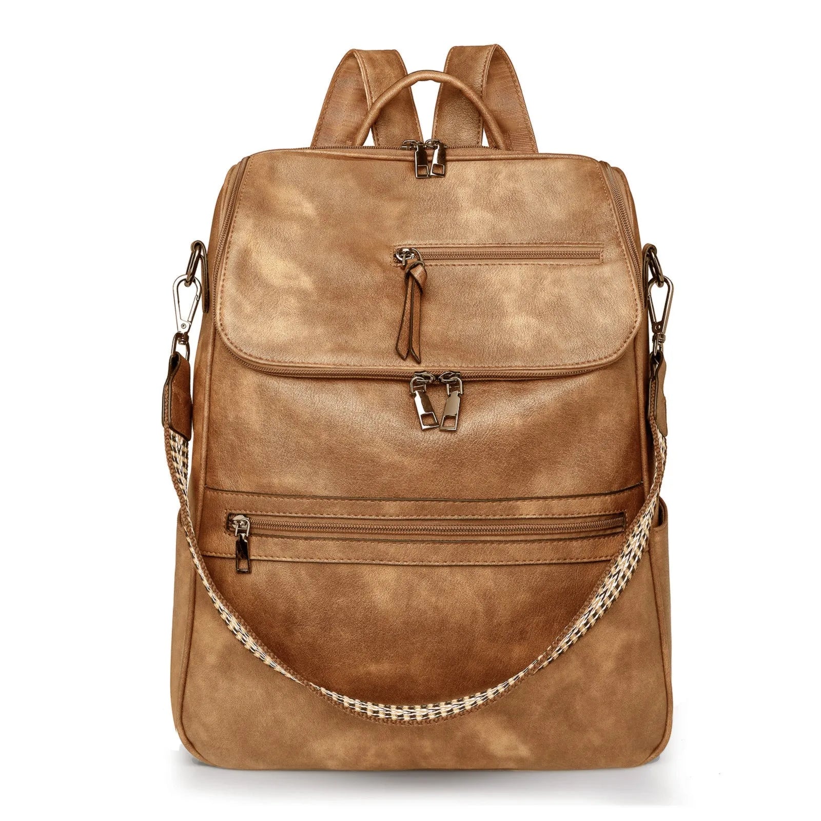 Retro college backpack with curved shoulder straps in multiple colour options including black, blue, grey, and coffee tones