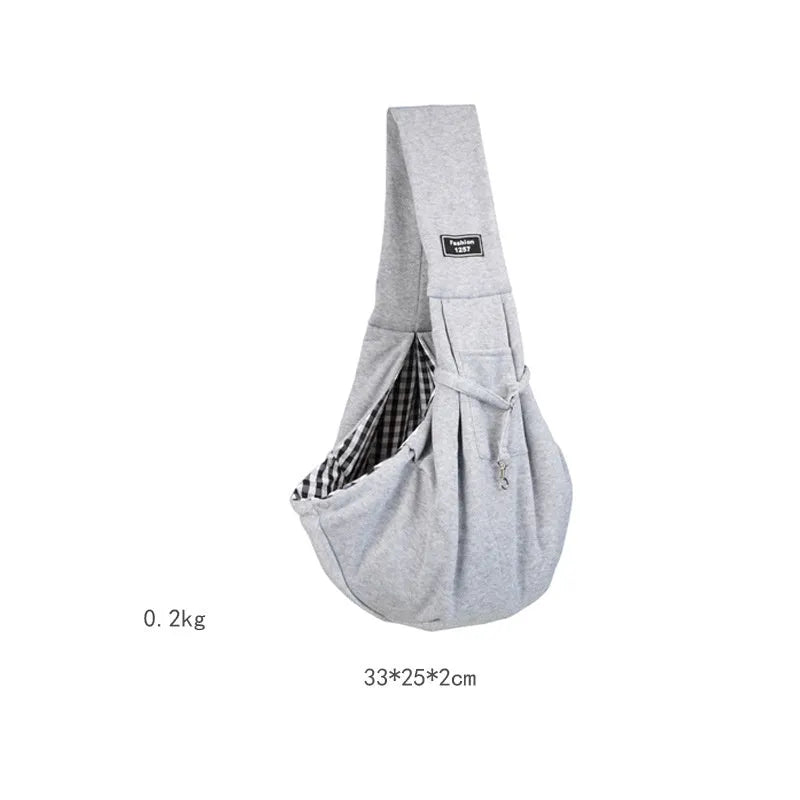 A folded and unfolded collapsible cat messenger bag with mesh panels, shown in blue.