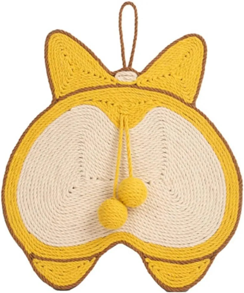 Yellow corgi design sisal cat scratching board with anti-slip base measuring 37 by 40 centimetres