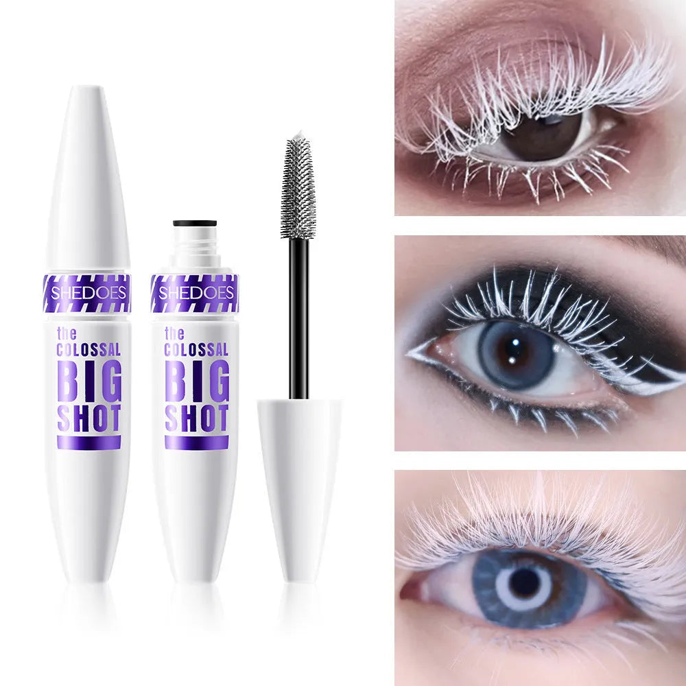White waterproof and sweat-proof mascara tube with 10ML net content for curling lashes.