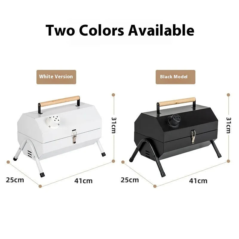 White round portable charcoal grill with detachable components for frying and baking