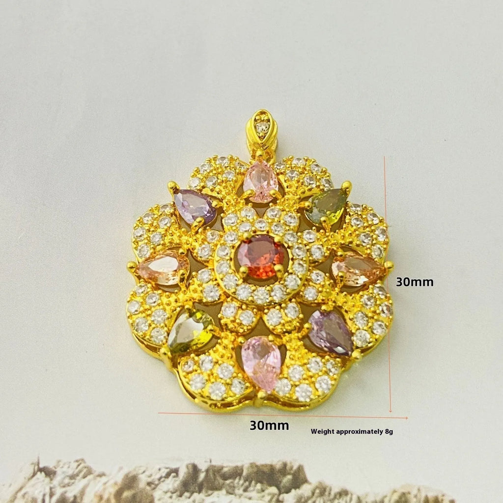 Women's zircon flower pendant necklace in gold, champagne gold and platinum colour options with chain