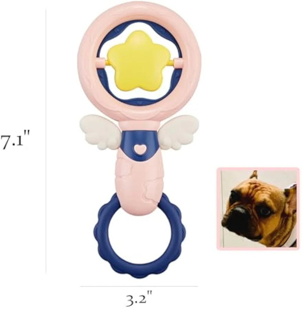 Pink durable dog chew toy with squeaker for large breeds, showing dental cleaning texture and anti-swallow ring design