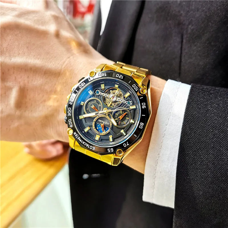 Men's automatic mechanical watch with 12mm thickness case in multiple colour combinations