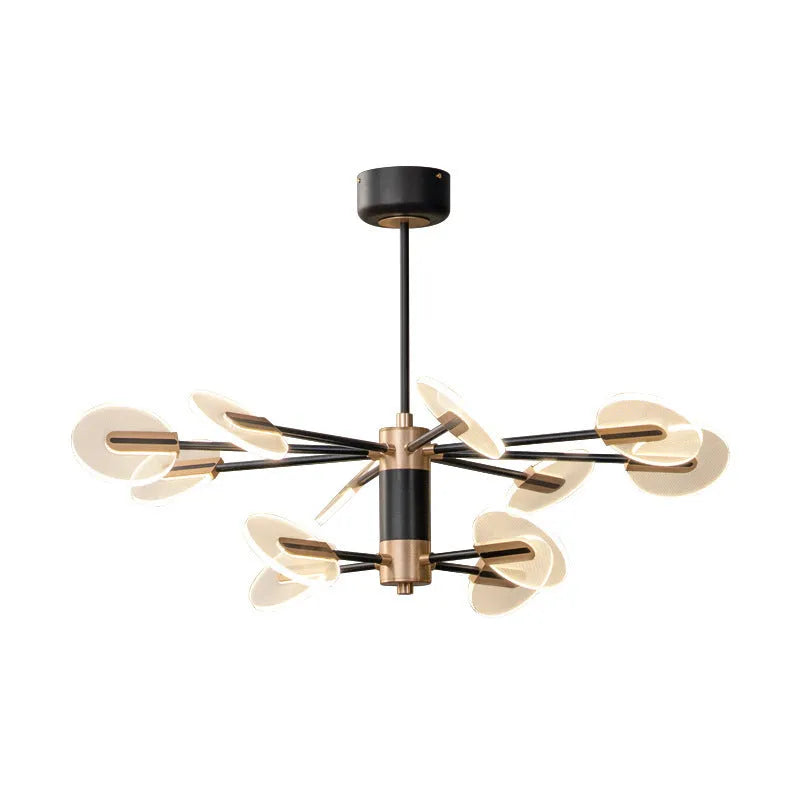 Nordic style iron frame LED chandelier with acrylic shades in a multi-head pendant lamp design.