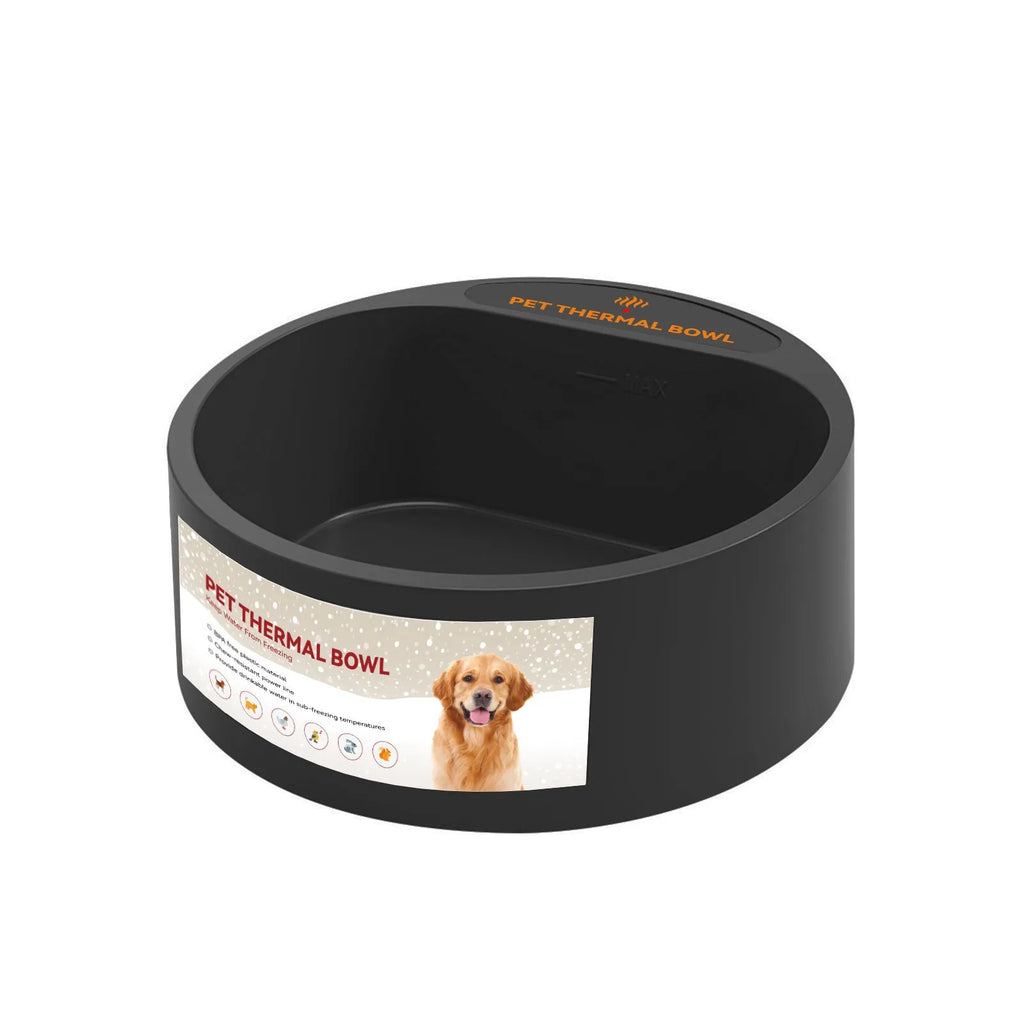 Black electric pet heating bowl for cats and dogs with 2.2-litre capacity