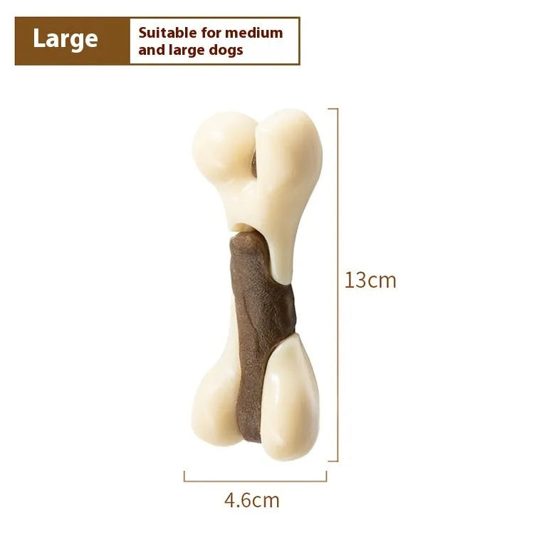 Eating and Playing Series dog bone grinding rod in cowhide and nylon construction for teeth cleaning